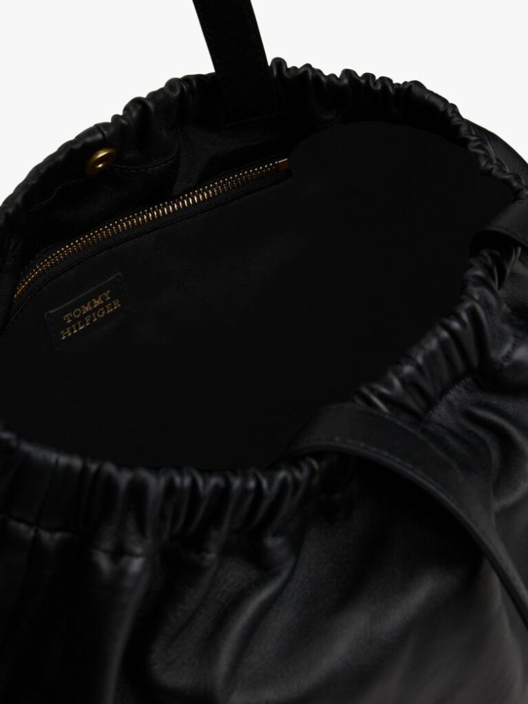 Black Soft Leather Logo Plaque Tote Bag  Women