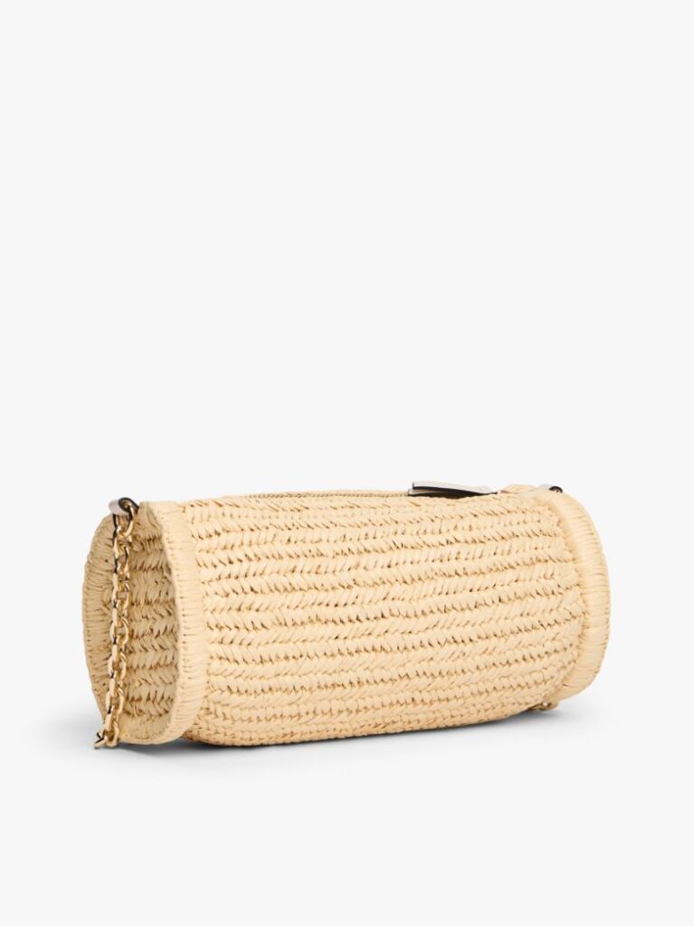 Beige Logo Embroidery Raffia Shoulder Bag  Women