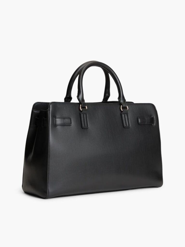 Negru Geanta Satchel Crossbody Cu Logo Repetat Si Monograma TH  Femei