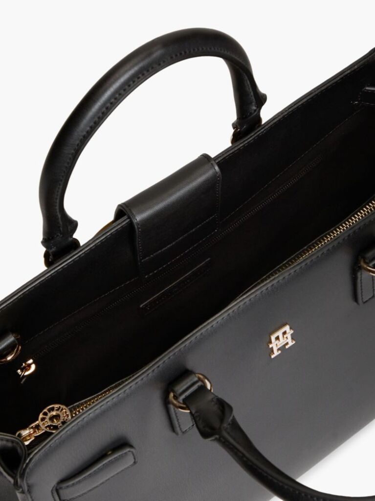 Negru Geanta Satchel Crossbody Cu Logo Repetat Si Monograma TH  Femei
