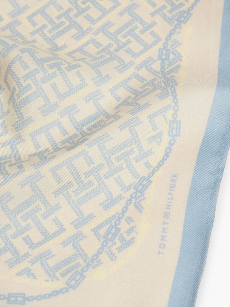Blue Bandana Din Matase Pura Cu Monograma TH  Femei
