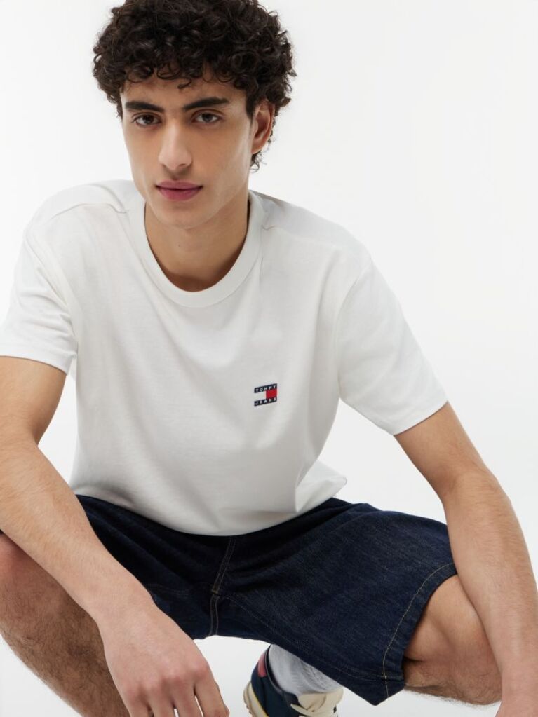 White Tommy Badge Crew Neck T-Shirt  Men