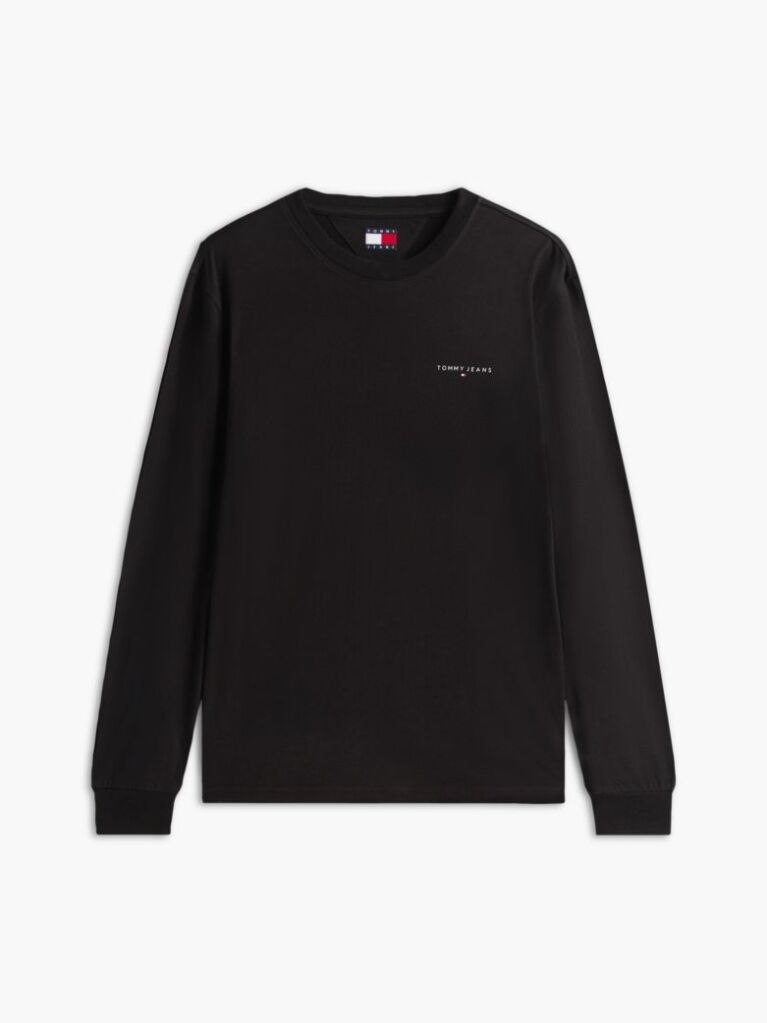 Negru Tricou Slim Cu Maneca Lunga Si Logo Liniar  Barbati