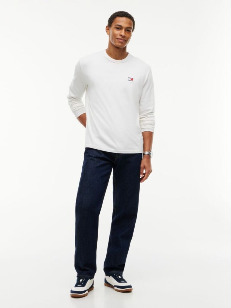 Beige Tonal Tommy Badge Long Sleeve T-Shirt  Men