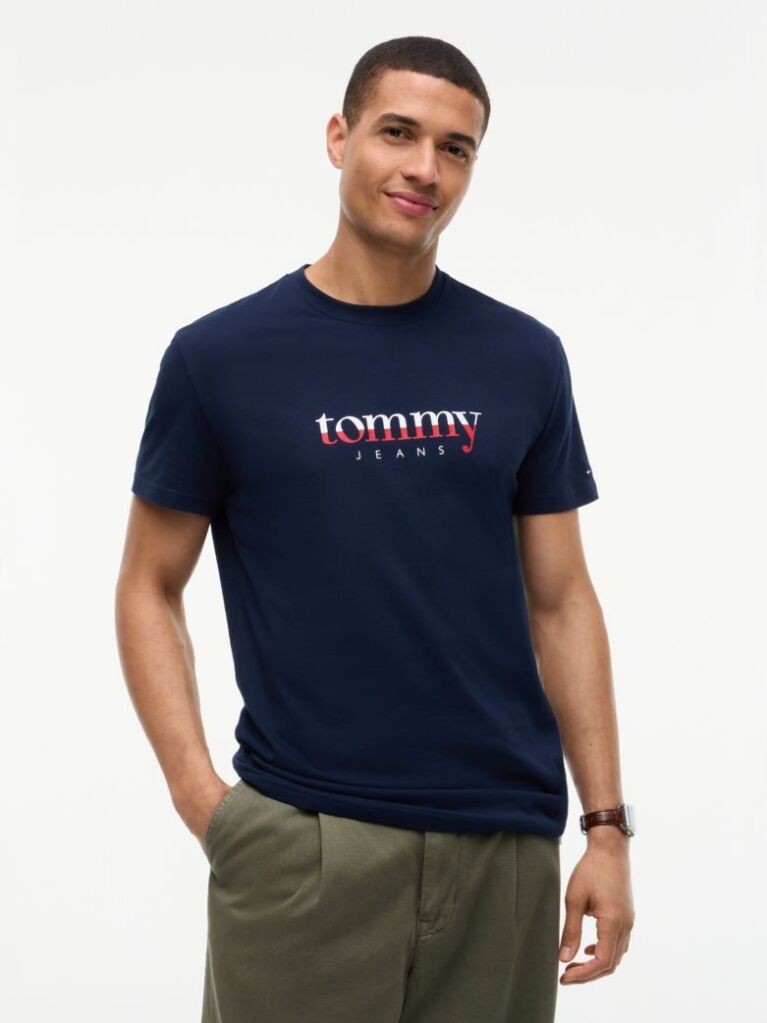 Blue Tricou Din Jersey Cu Guler Rotund Si Logo  Barbati
