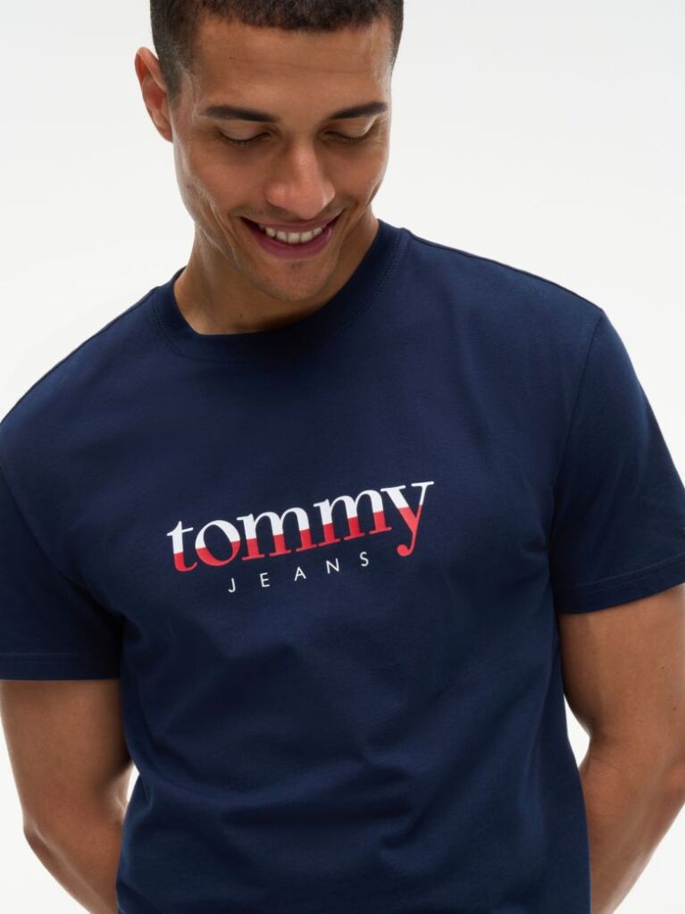 Blue Tricou Din Jersey Cu Guler Rotund Si Logo  Barbati