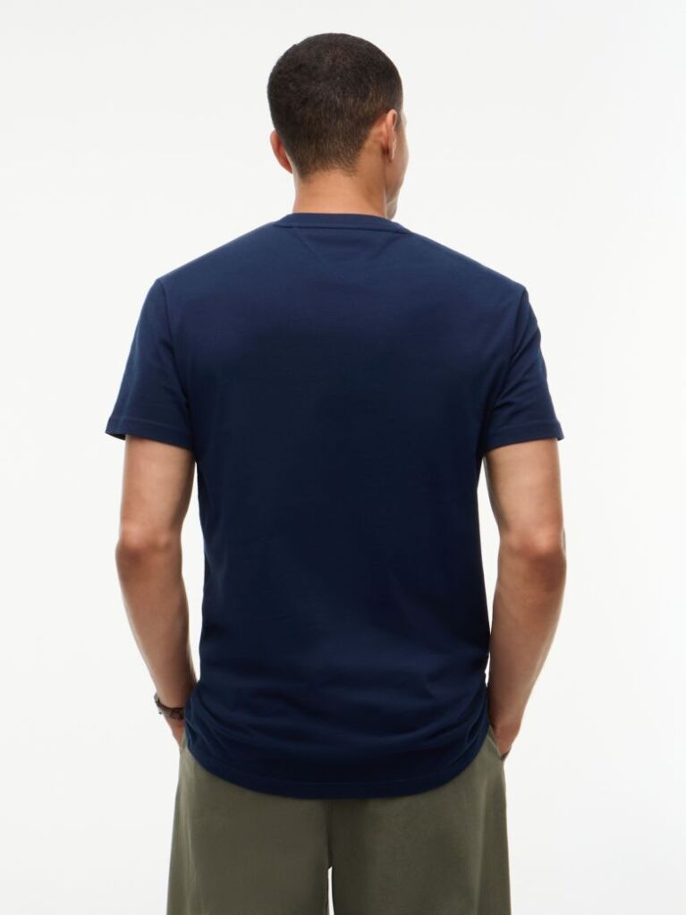 Blue Tricou Din Jersey Cu Guler Rotund Si Logo  Barbati