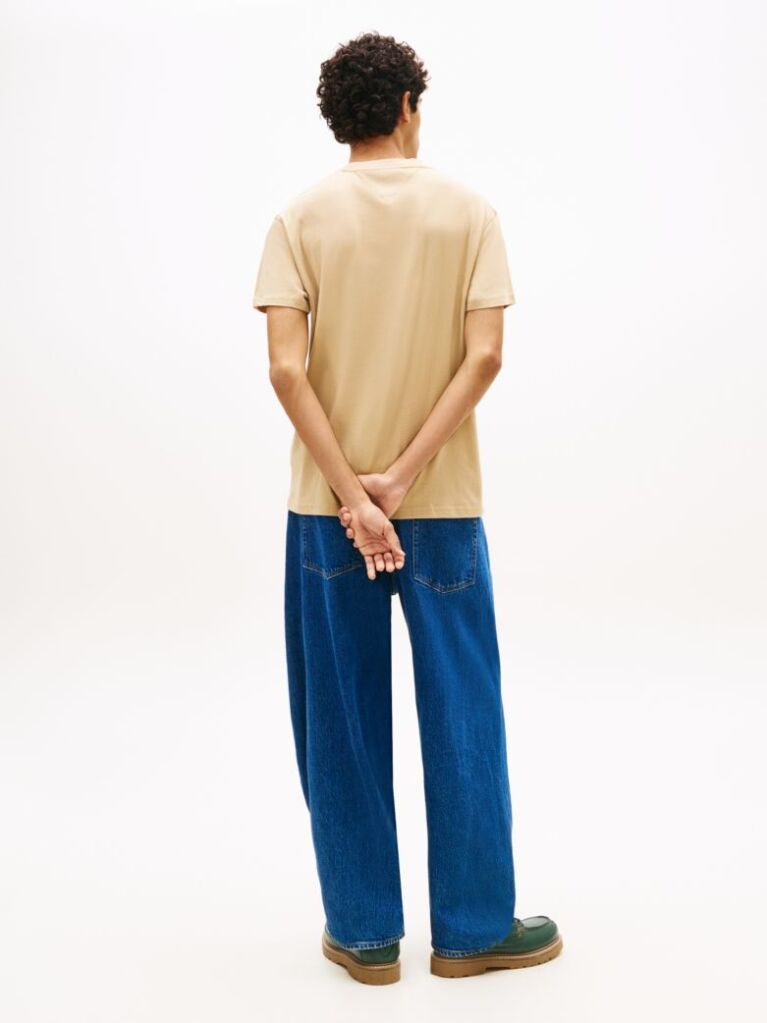 Beige Tommy Flag Crew Neck T-Shirt  Men