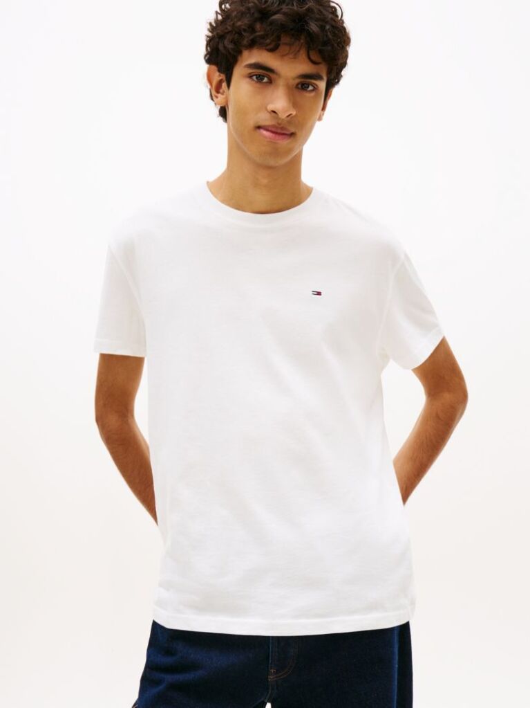 Alb Tricou Cu Guler Rotund Cu Steag Tommy  Barbati