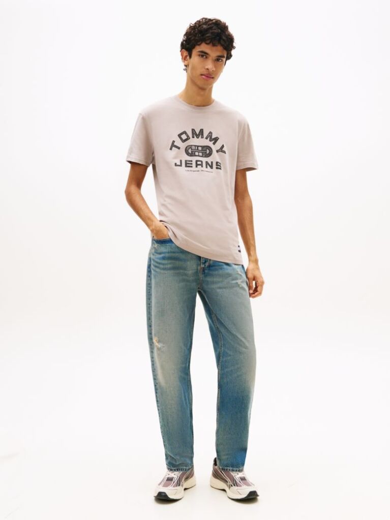 Bej Tricou Cu Guler Rotund Si Imprimeu Grafic  Barbati