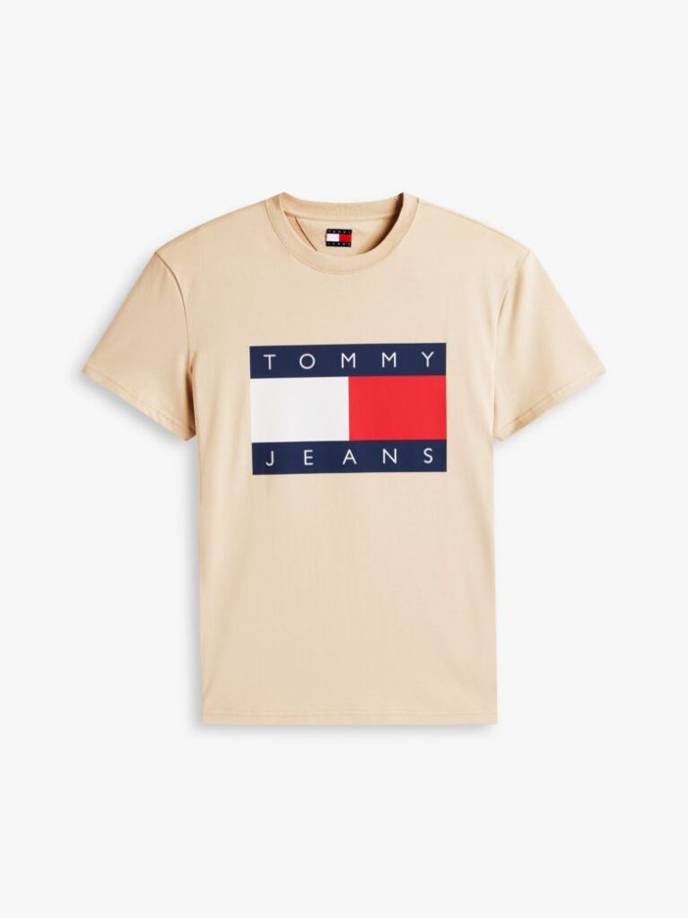 Bej Tricou Cu Guler Rotund Si Insigna Cu Steag  Barbati