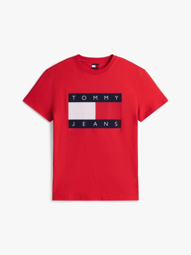 Rosu Tricou Cu Guler Rotund Si Insigna Cu Steag  Barbati