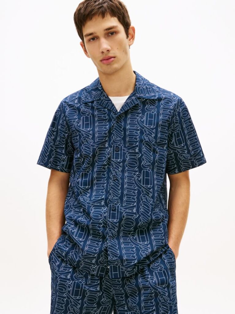 Blue Regular Fit Print Short Sleeve Shirt  Men