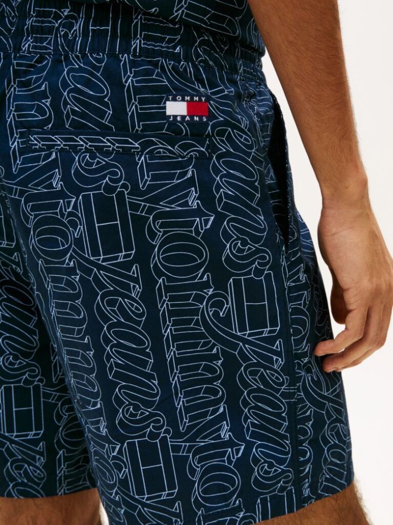 Blue Pantaloni Scurti Relaxed Din Poplin Imprimati  Barbati