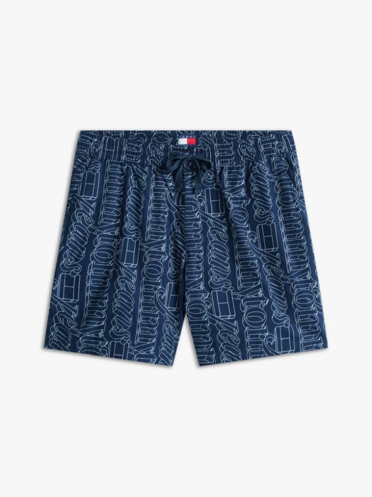 Blue Pantaloni Scurti Relaxed Din Poplin Imprimati  Barbati