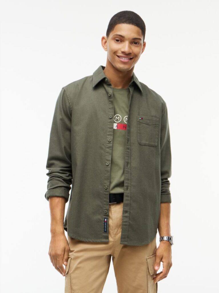 Verde Camasa Brushed Cu Croiala Regular  Barbati