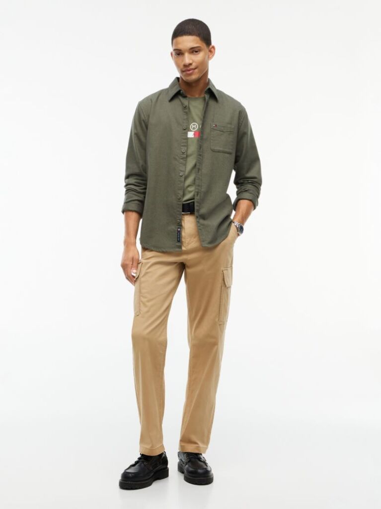 Verde Camasa Brushed Cu Croiala Regular  Barbati