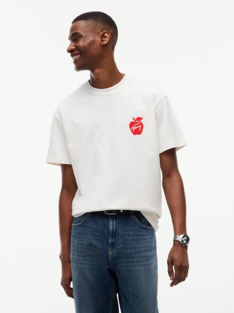 Alb T-Shirt Cu Logo Signature Pe Spate Si Croiala Lejera  Barbati