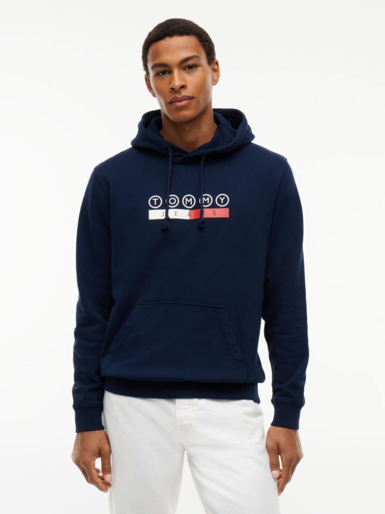 Blue Logo Sueded Terry Drawstring Hoody  Men
