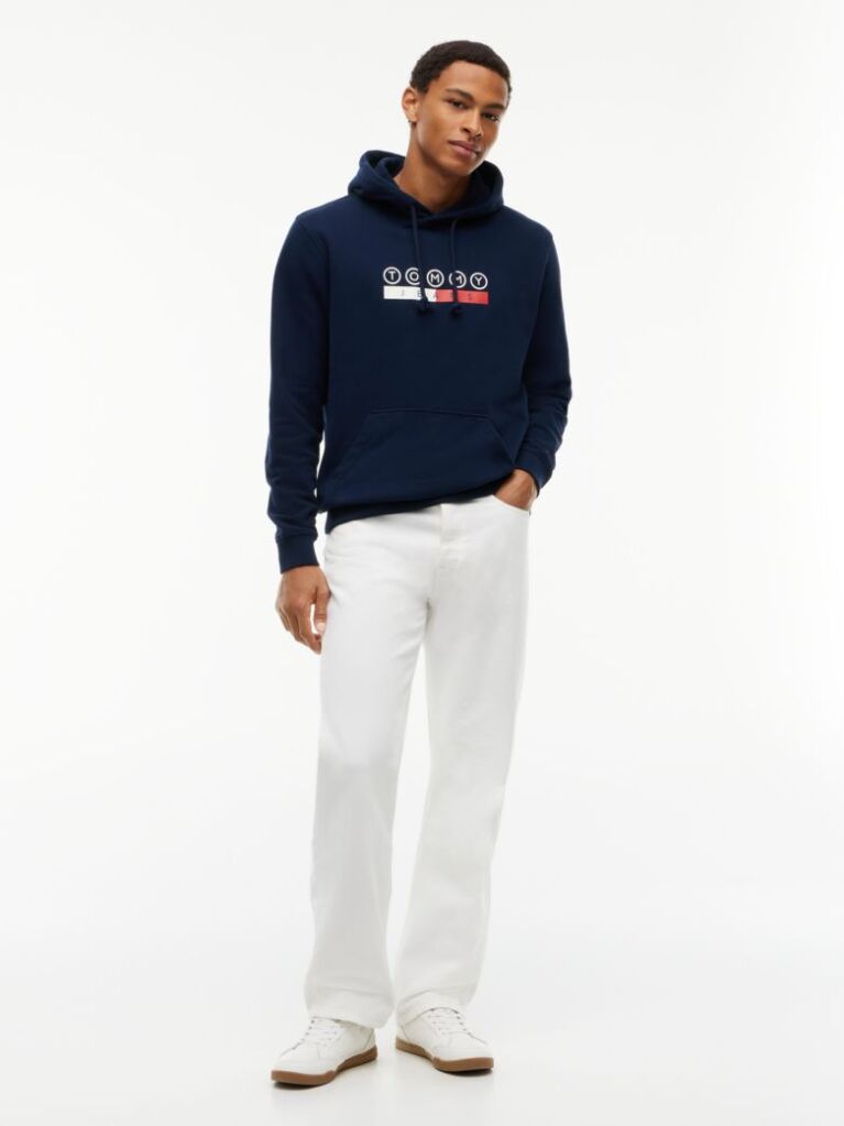 Blue Logo Sueded Terry Drawstring Hoody  Men