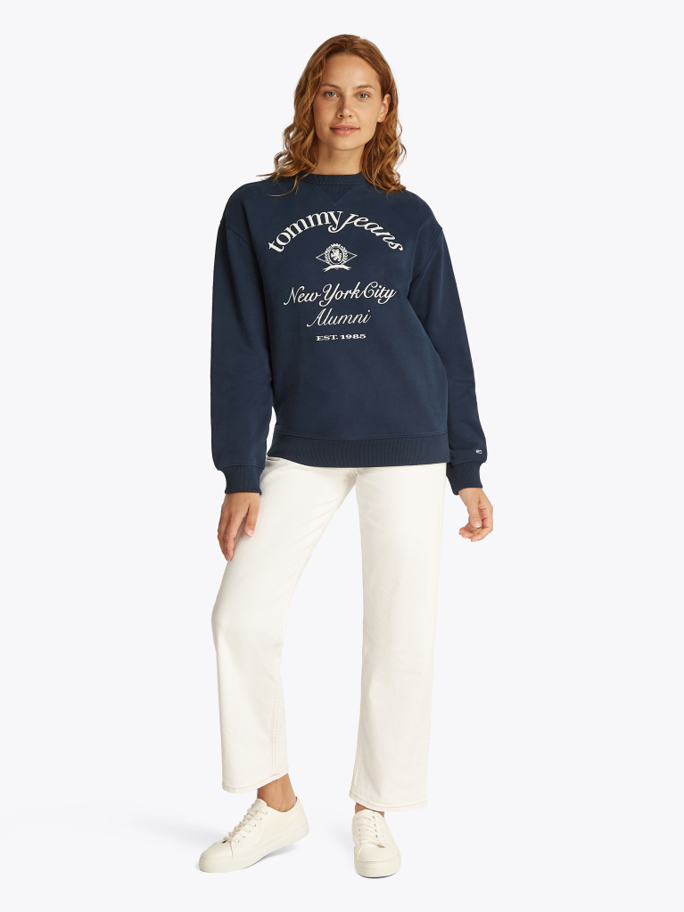 Blue Bluza Cu Guler Rotund Si Logo NYC  Femei