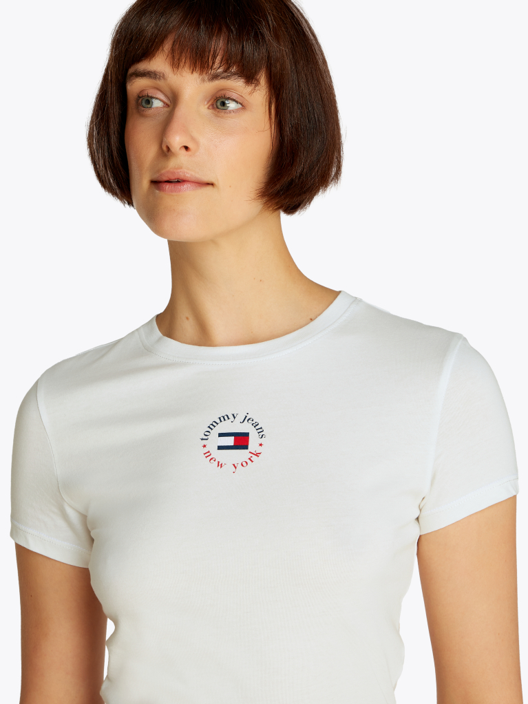 Bej Tricou Esential Cu Croiala Slim Si Logo  Femei