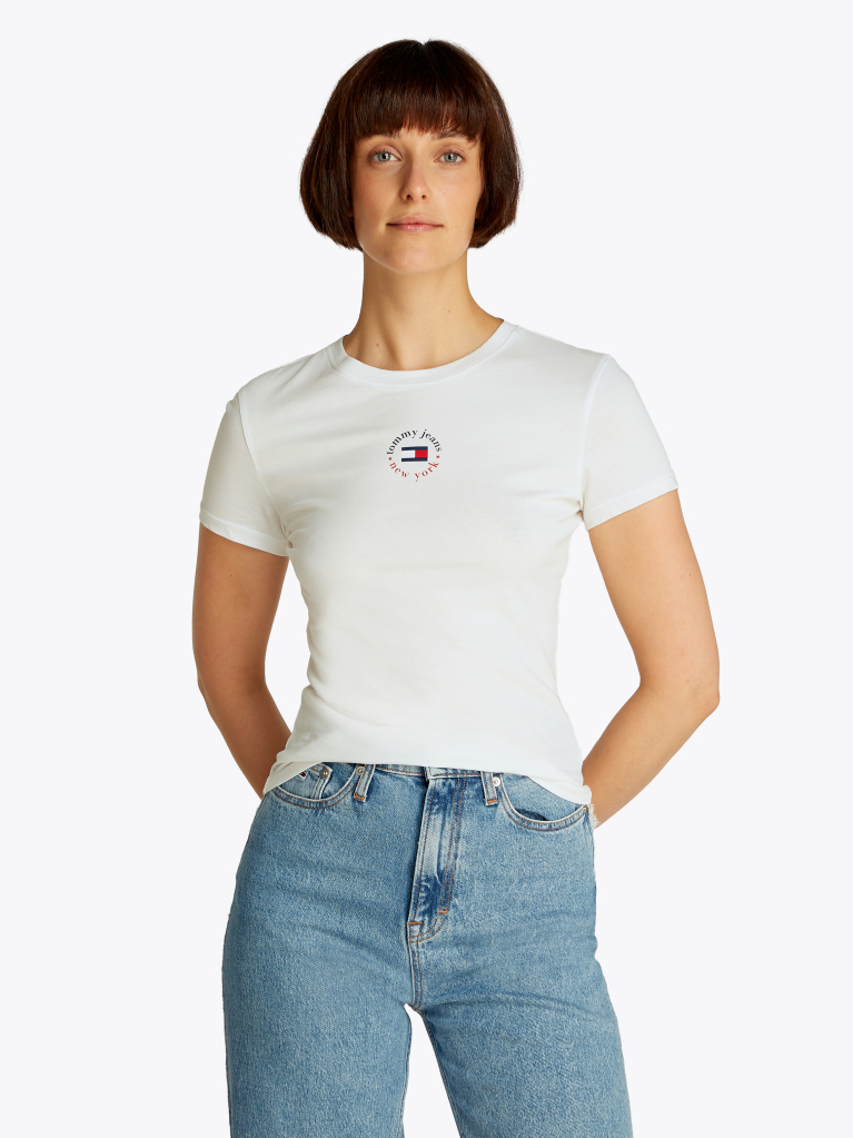 Bej Tricou Esential Cu Croiala Slim Si Logo  Femei