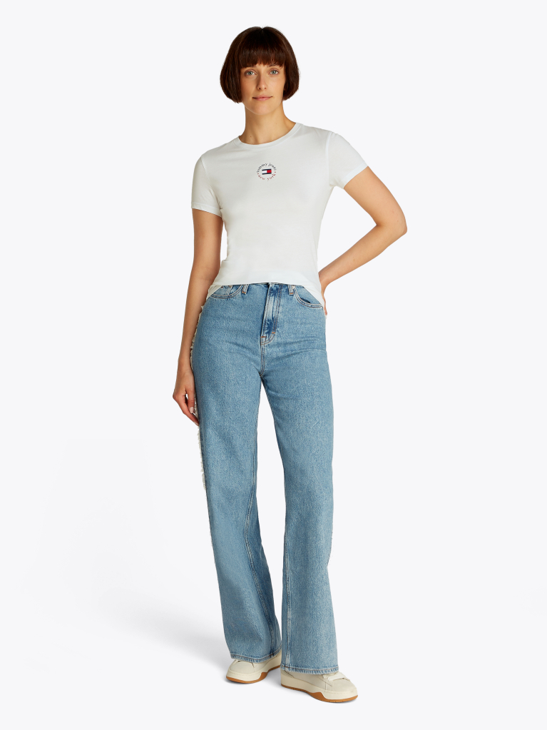 Bej Tricou Esential Cu Croiala Slim Si Logo  Femei