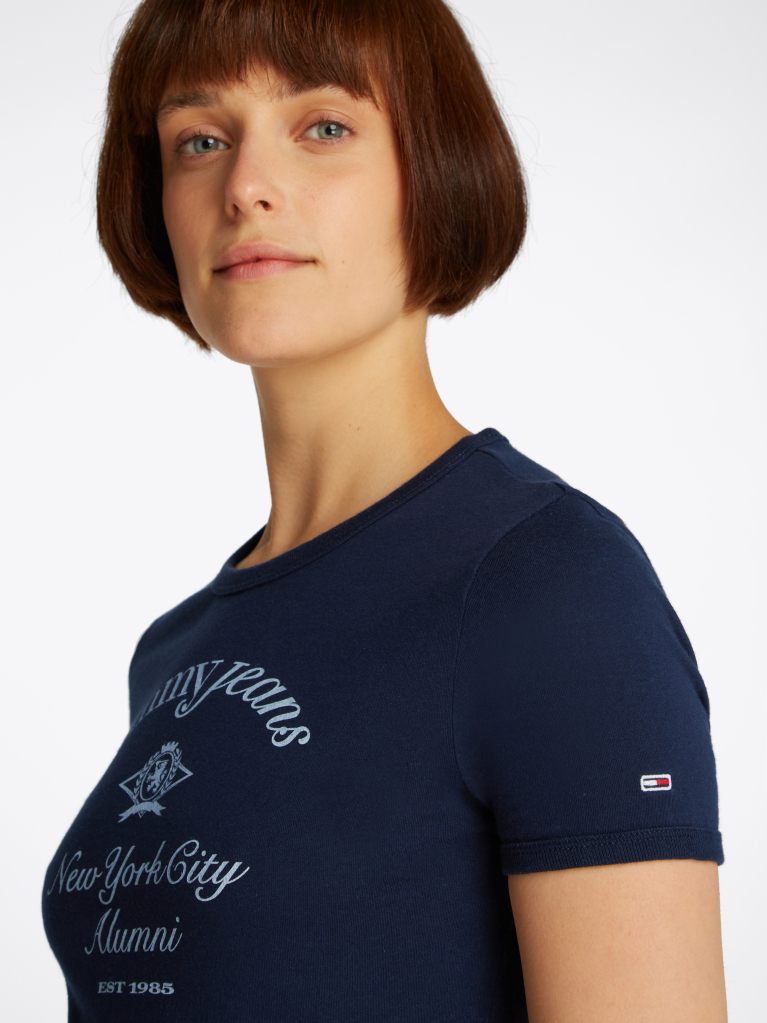 Blue Tricou Cu Croiala Slim Si Logo NYC  Femei