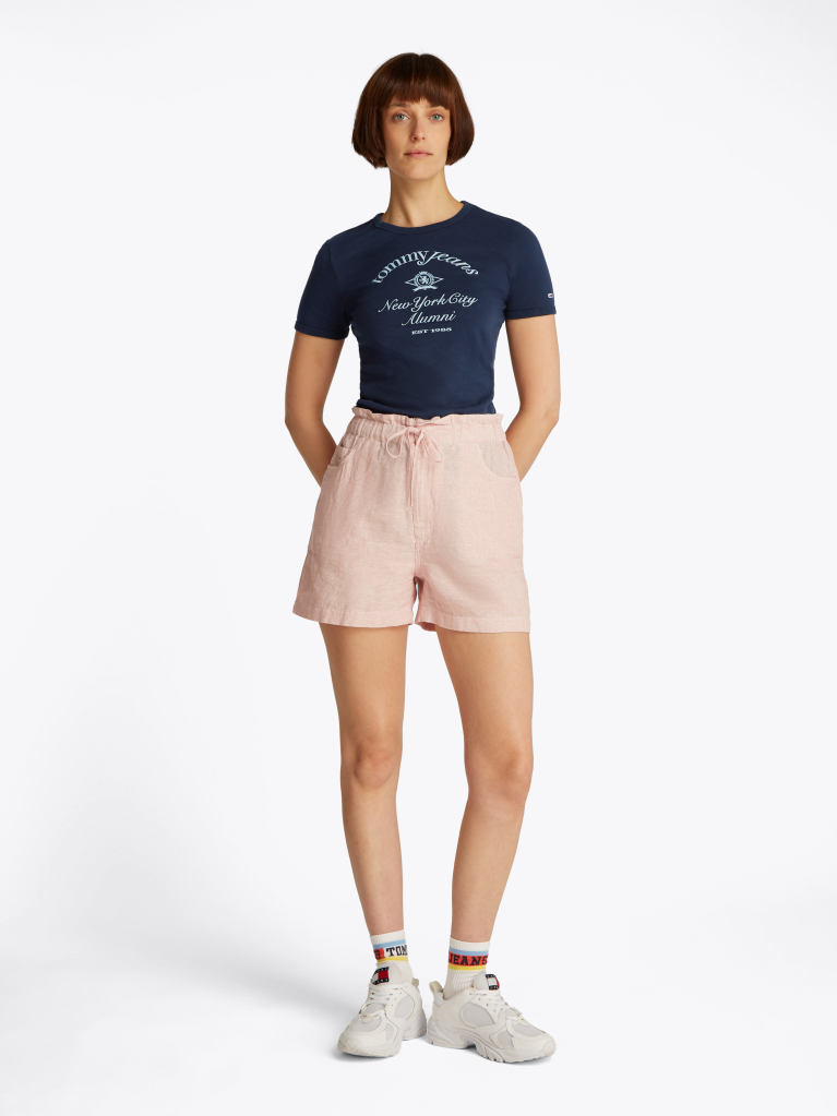 Blue Tricou Cu Croiala Slim Si Logo NYC  Femei