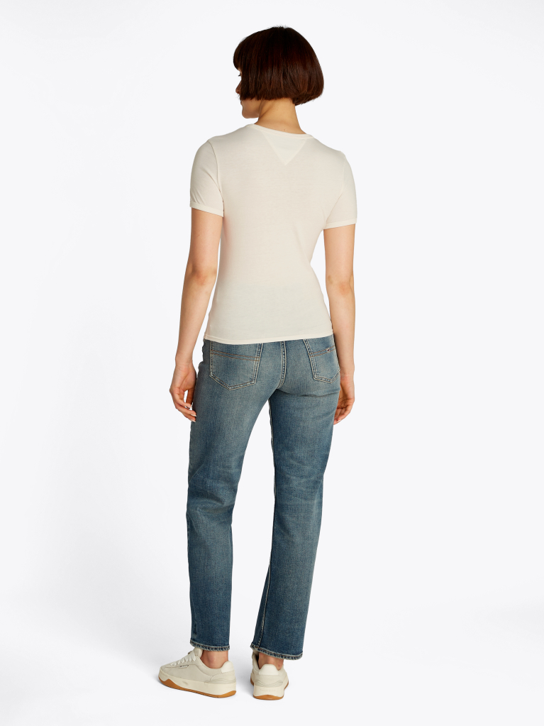 Alb Tricou Cu Croiala Slim Si Logo NYC  Femei