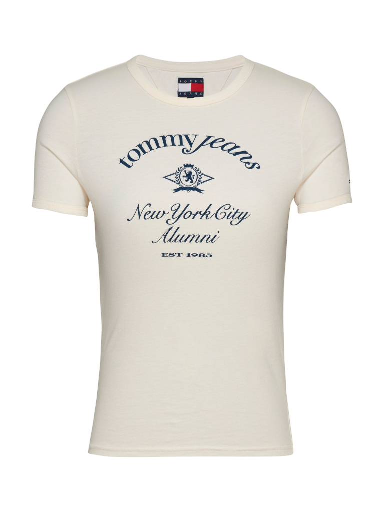 Alb Tricou Cu Croiala Slim Si Logo NYC  Femei