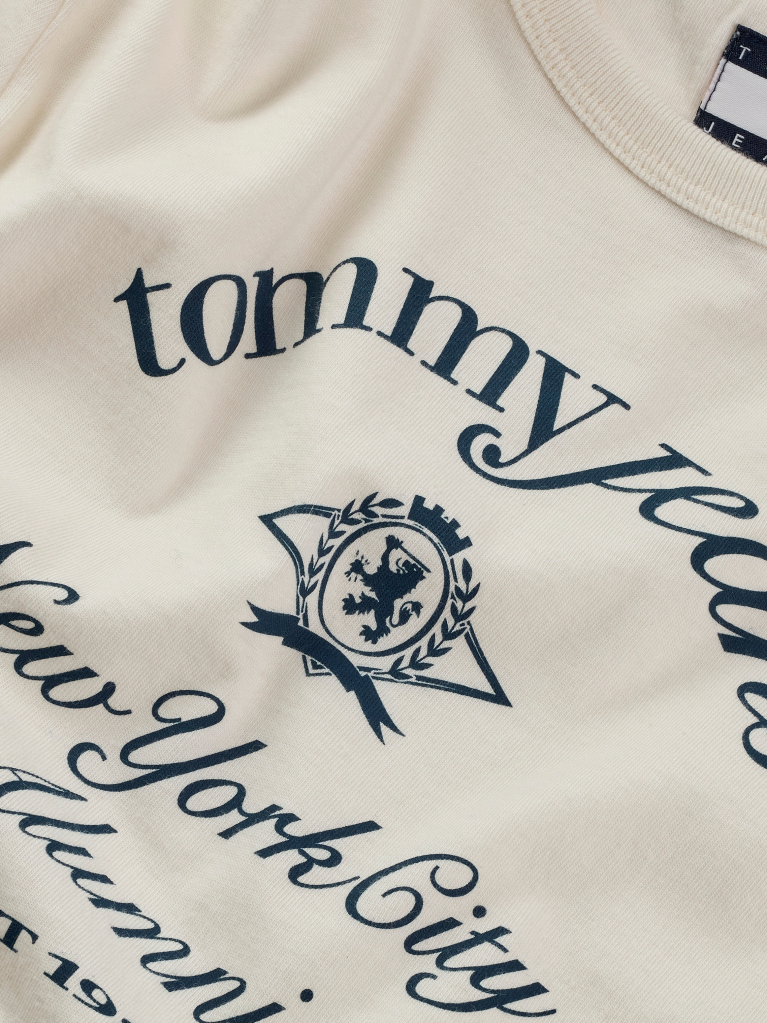 Alb Tricou Cu Croiala Slim Si Logo NYC  Femei