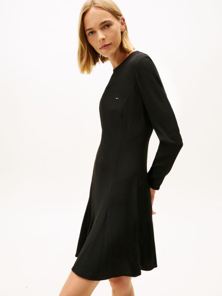 Negru Rochie Mini Fit & Flare Cu Maneci Lungi   Femei