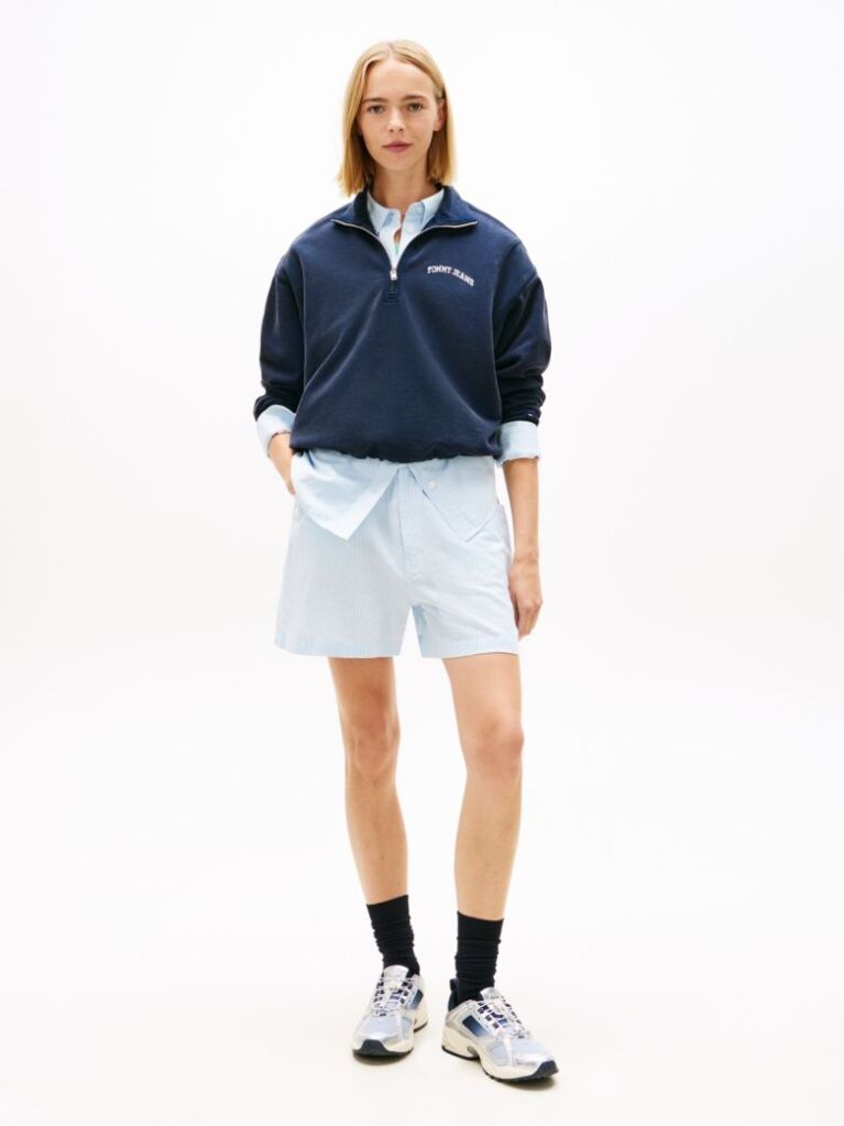 Blue Linen Blend Five-Pocket Shorts  Women
