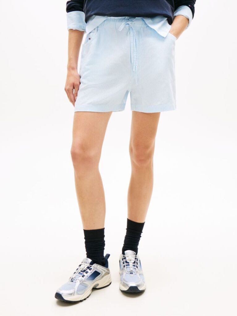 Blue Linen Blend Five-Pocket Shorts  Women