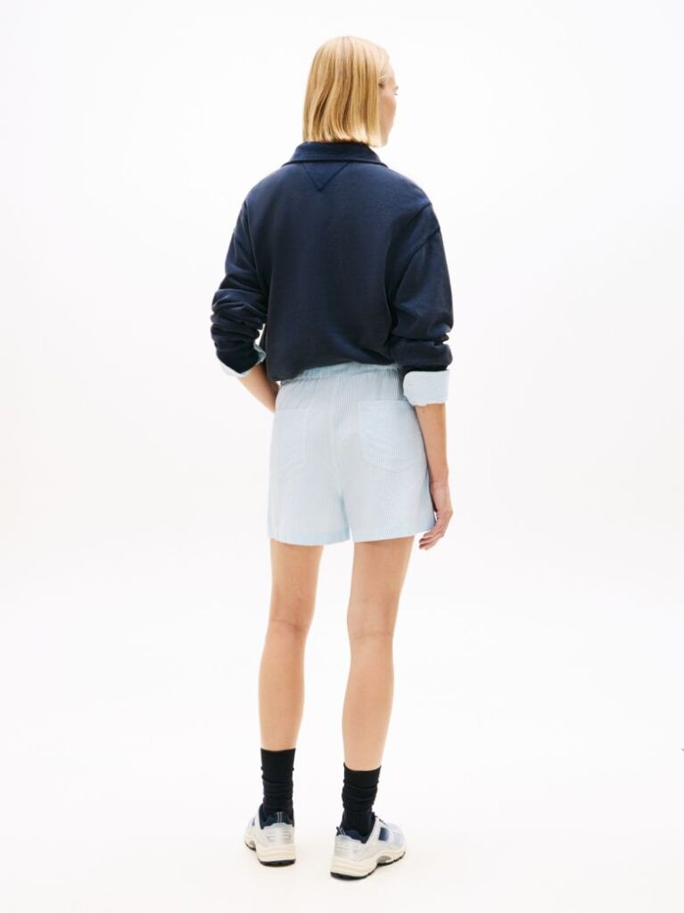 Blue Linen Blend Five-Pocket Shorts  Women