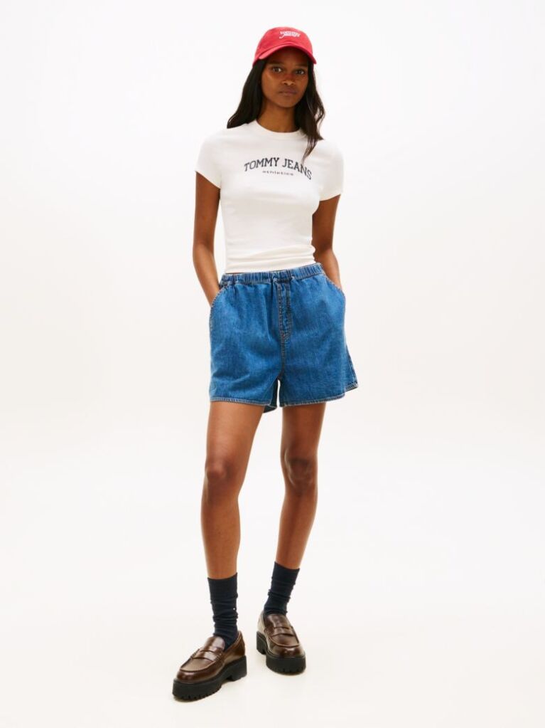 Denim Chambray Pantaloni Scurti Largi  Femei