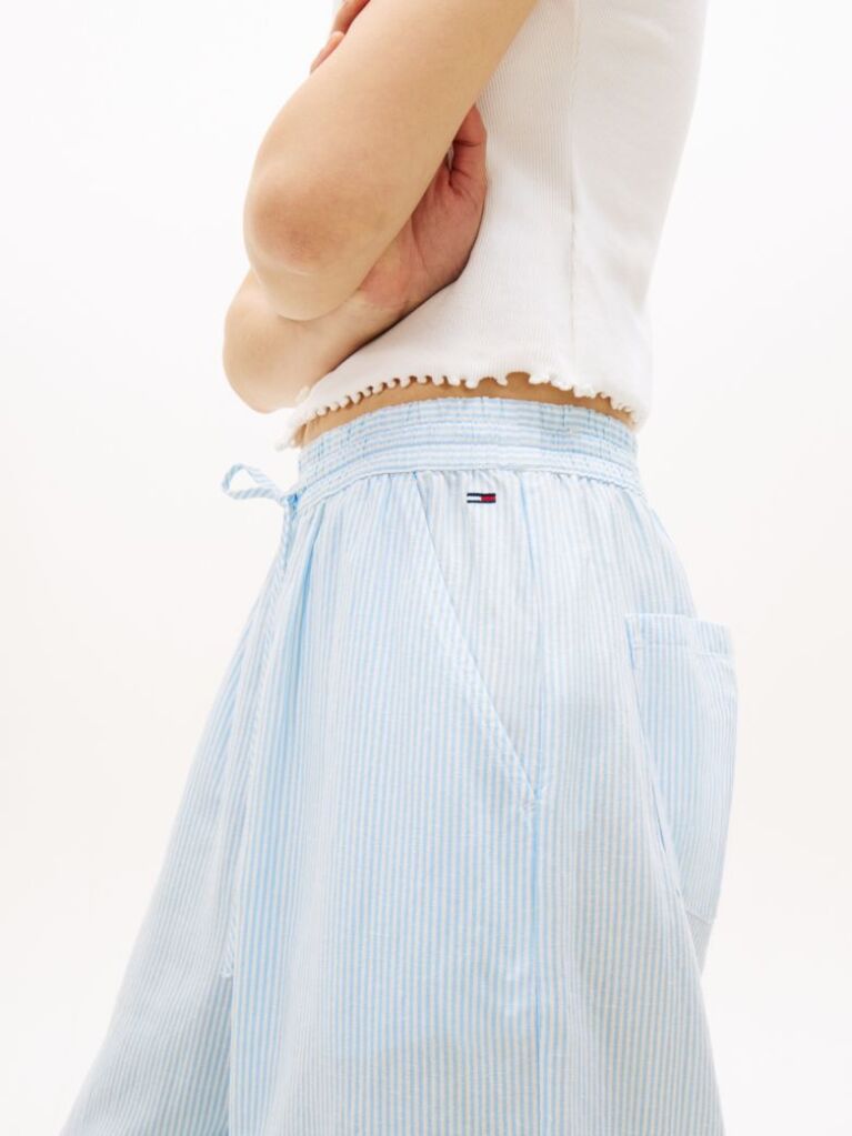 Blue Loose Linen Blend Drawstring Trousers  Women