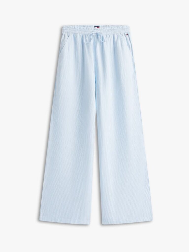 Blue Loose Linen Blend Drawstring Trousers  Women