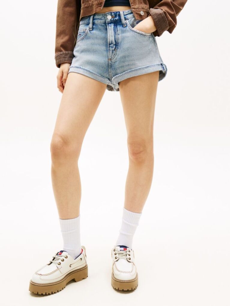 Denim Pantaloni Scurti Din Denim Uzat Cu Croiala Regular   Femei