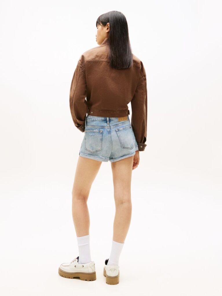 Denim Pantaloni Scurti Din Denim Uzat Cu Croiala Regular   Femei