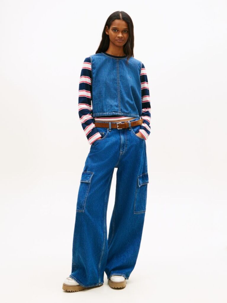 Denim Chambray Denim Side Tie Sleeveless Blouse  Women