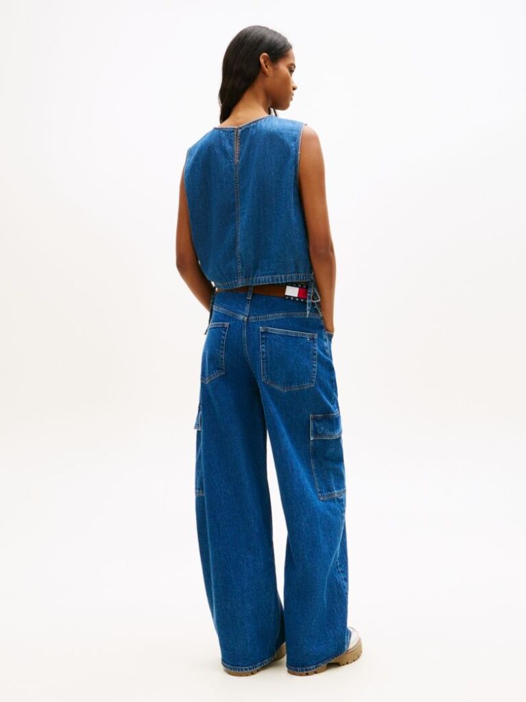 Denim Chambray Denim Side Tie Sleeveless Blouse  Women