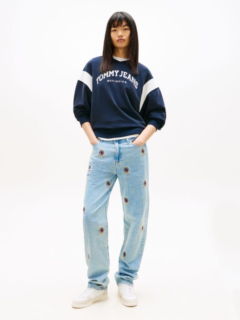 Denim Embroidery Mid Rise Slim Straight Leg Jeans  Femei