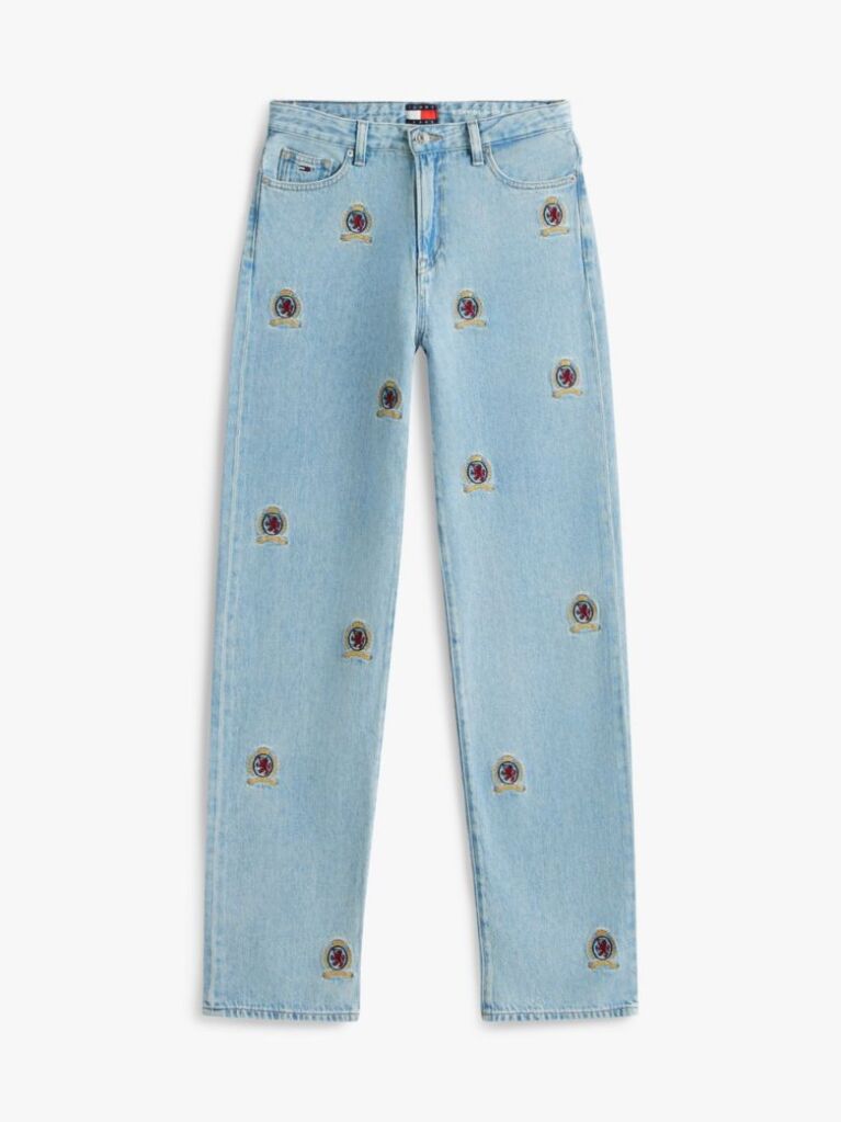 Denim Embroidery Mid Rise Slim Straight Leg Jeans  Femei