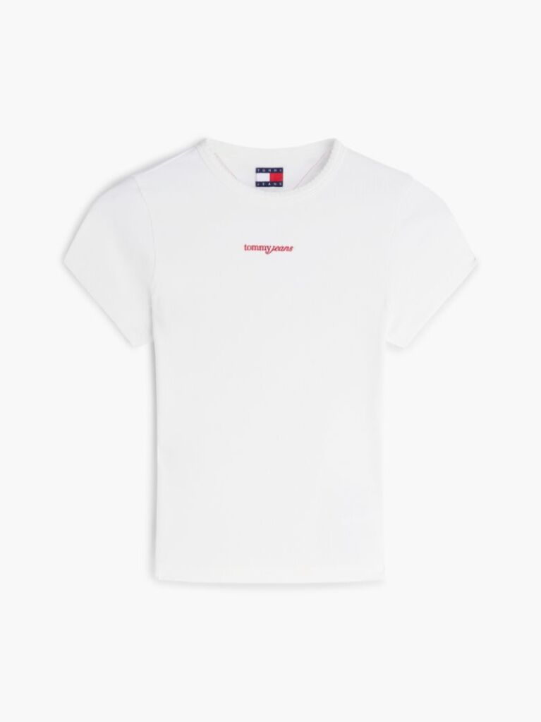Alb Tricou Slim Cu Logo Si Dungi  Femei