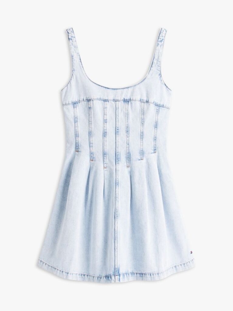 Denim Rochie Fara Maneci Din Denim Plisat Cu Detalii Cusute  Femei