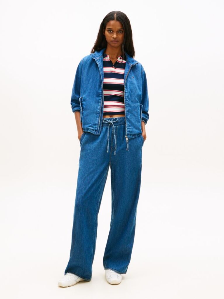 Denim Chambray Pantaloni Largi Din Denim Cu Snur  Femei
