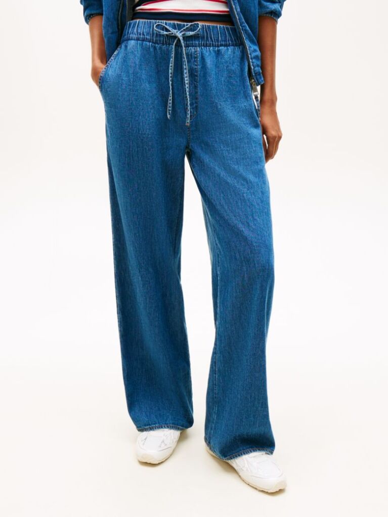 Denim Chambray Pantaloni Largi Din Denim Cu Snur  Femei